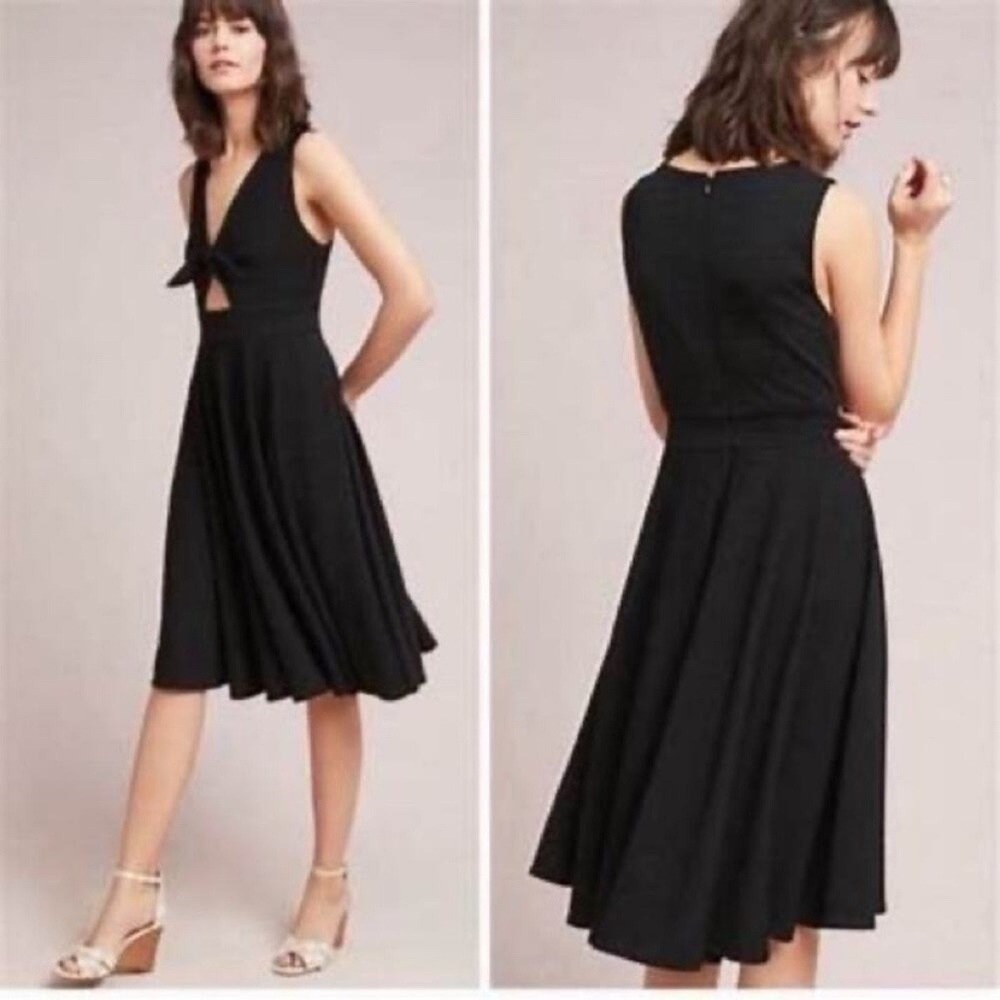 Anthropologie Hutch April Dress Medium Black Textured Tie Front Cutout Pockets‎